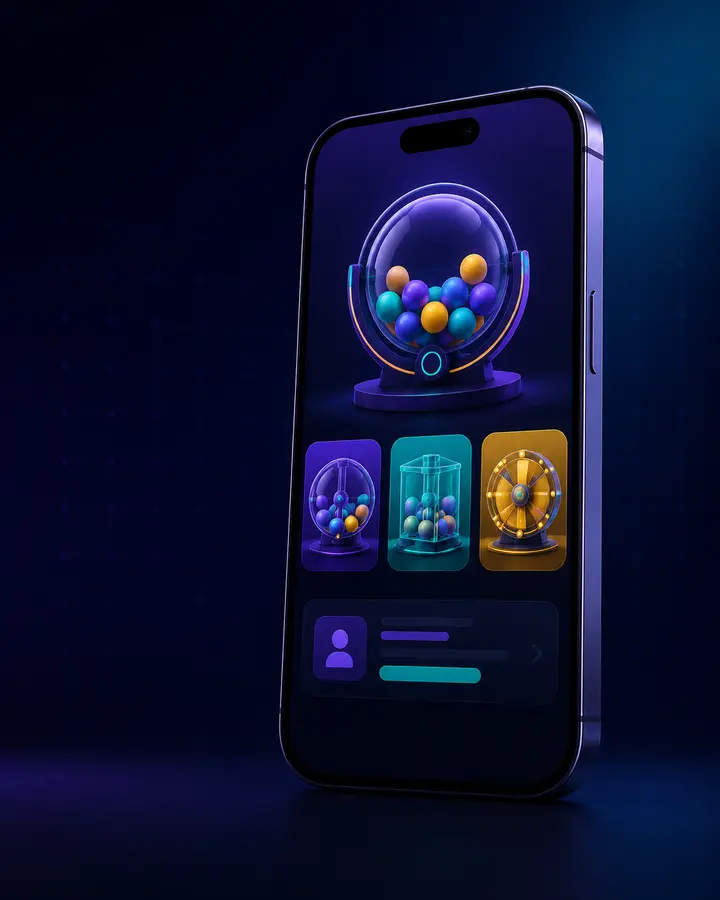 Mobile phone showing an abstract Bhau Lottery app interface