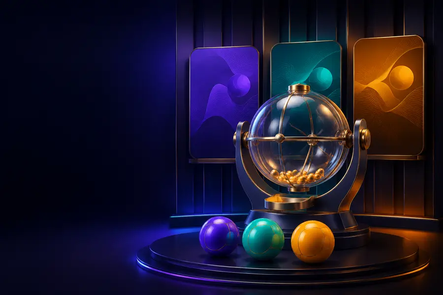 Three lottery balls and an abstract draw machine